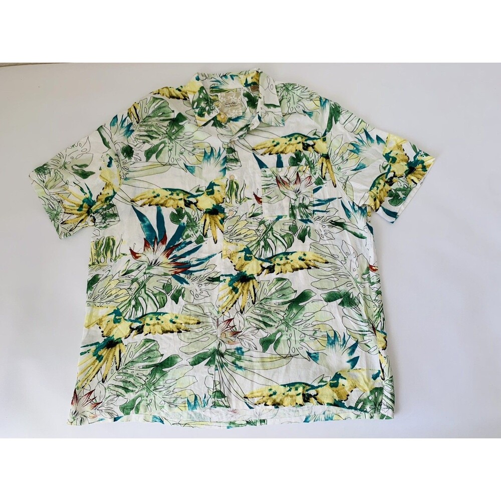 Tasso Elba Island Shirt Mens XXL White Tropical Parrot Rayon Coastal Resort XXL